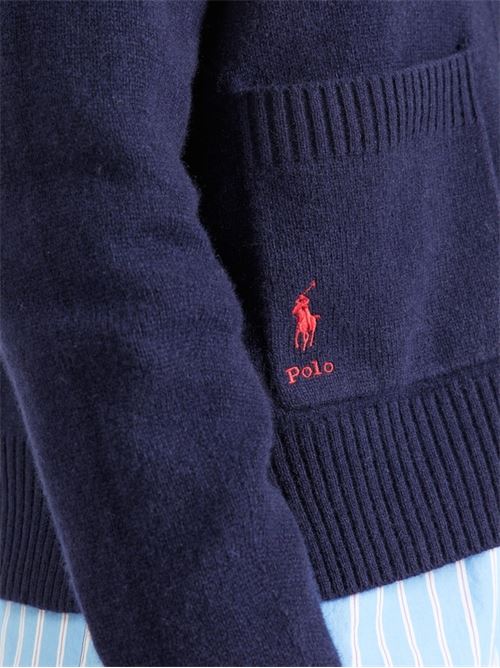 Cardigan da donna in misto lana, scollo a V, tasche applicate, colore navy POLO RALPH LAUREN | 211914536001